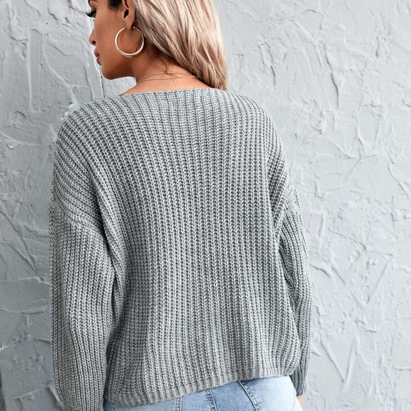 oversized v neck ribbed knit sweater MUSTARD - Picture 9 of 10